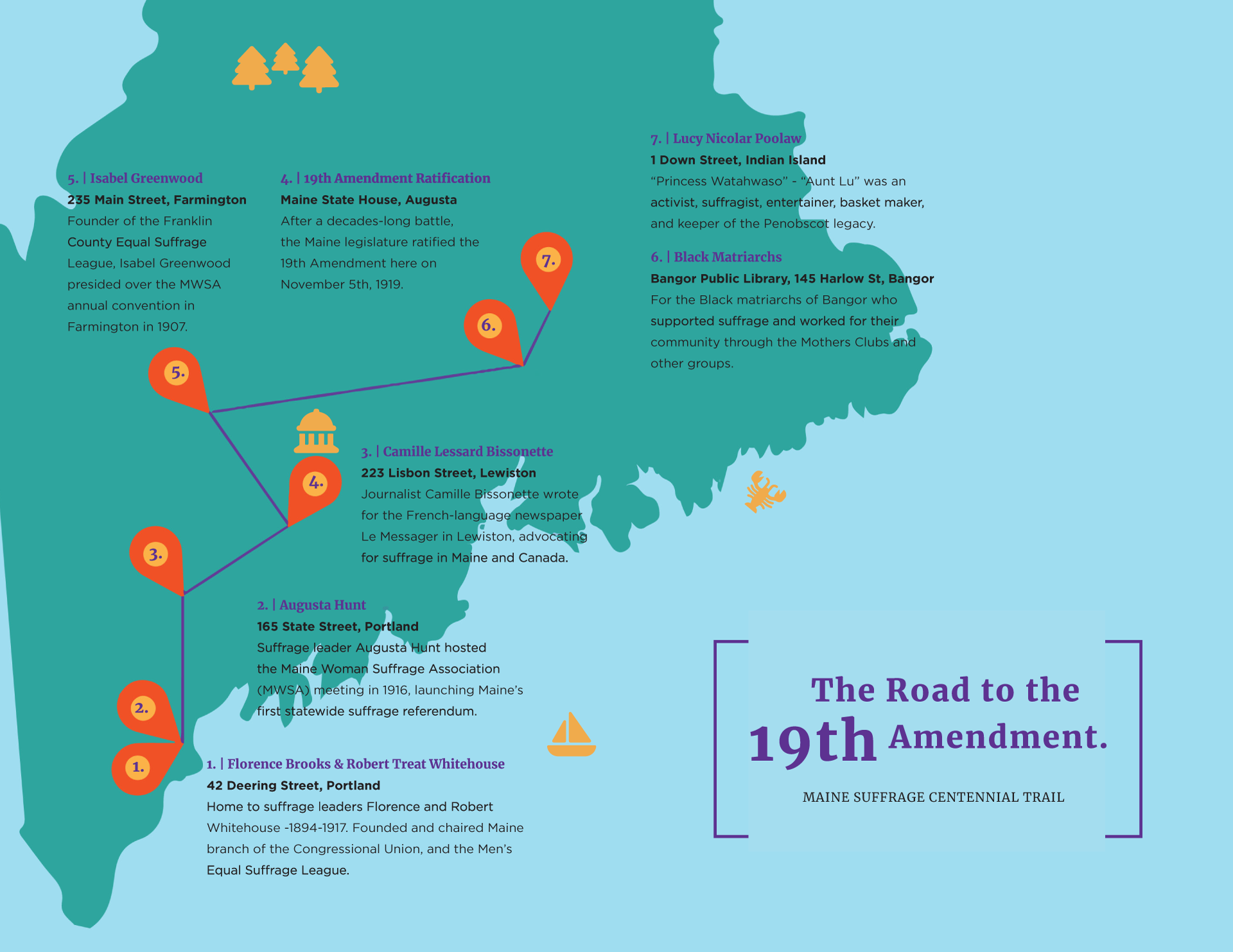 map of markers along the suffrage trail